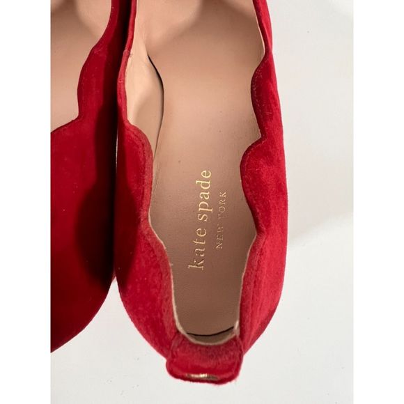 Kate Spade Red Suede Mindie Scalloped Block Heel Pumps Women's Size 8M - Picture 6 of 11